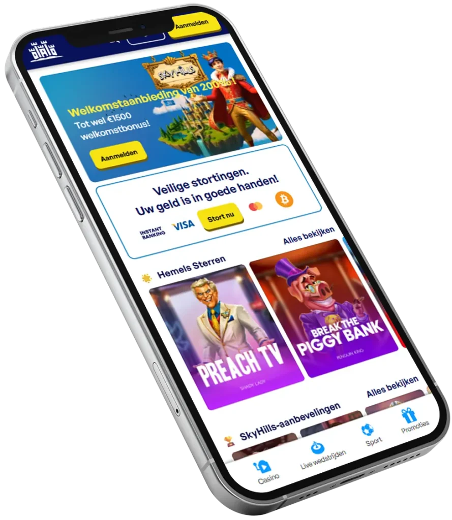Hoofdpagina in de mobiele app