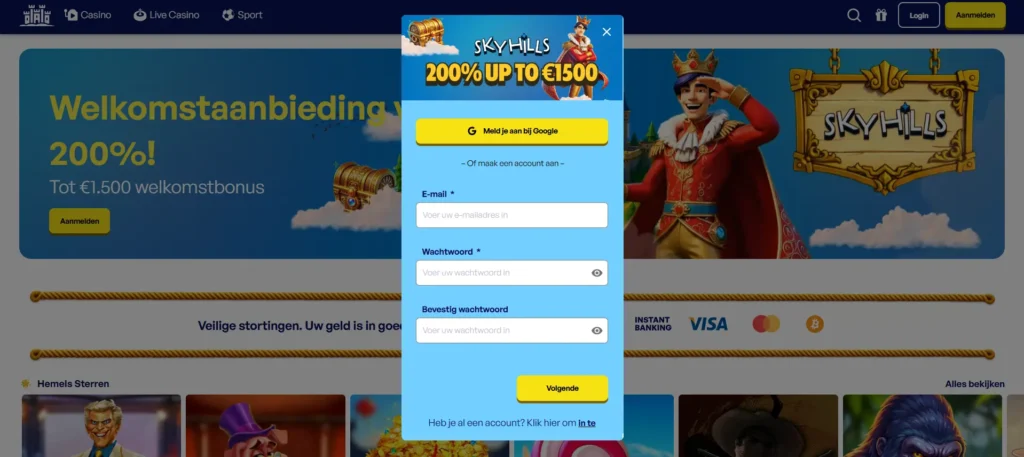 Eerste stap voor de registratie